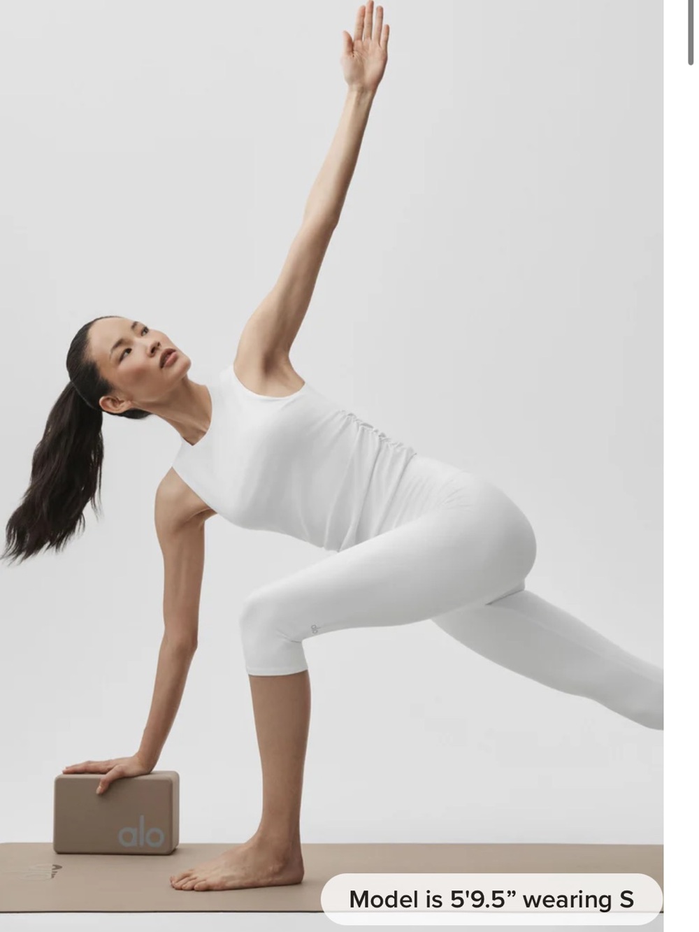 ALO Yoga white Ribbed Cropped high neck ruched Tank s m xl - Picture 3 of 3